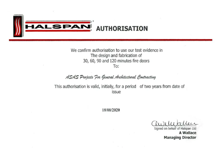 HALSPAN Authorisation certificate