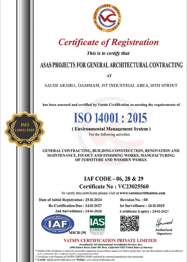 ISO 14001:2015 certificate